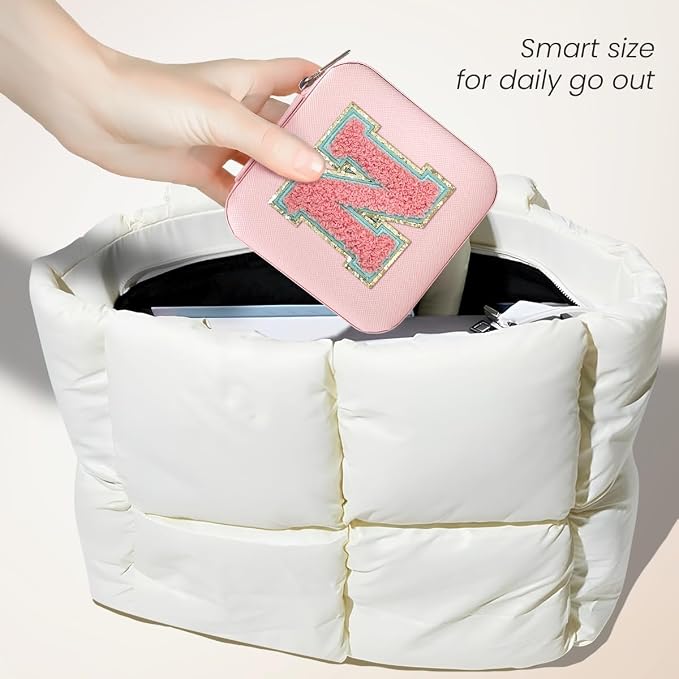 SANDJEST Personalized Jewelry Box, Pink Travel Jewelry Box with Initial N, Small Monogrammed Jewelry Case Organizer for Girls Women Teen Kids, Mini Travel Essentials Gifts for Birthday Christmas - Image 5