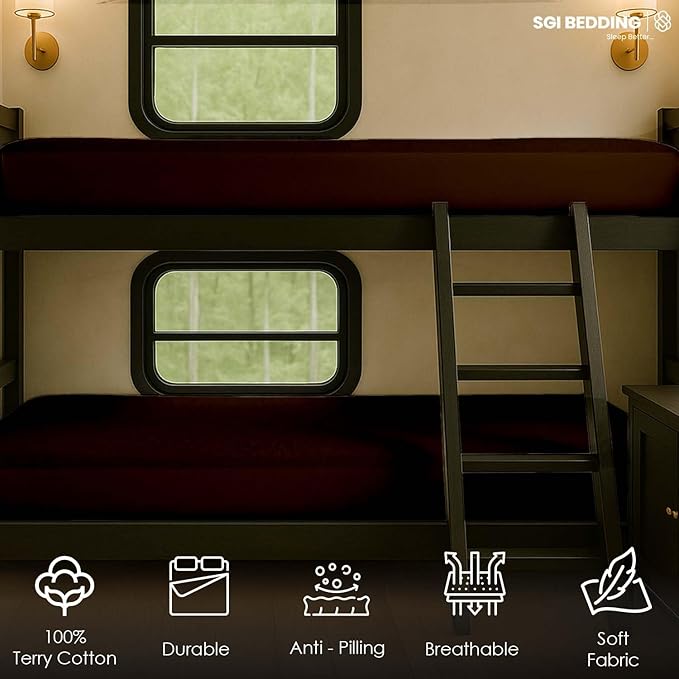 SGI bedding Waterproof RV Bunk Cot Bed Mattress Protector 32X79 for Narrow Twin Camping Bed Mattress Pad Cover, Truck Sleeper & RV Beds - Soft, Noiseless, Breathable, 15" Deep Pocket - Chocolate