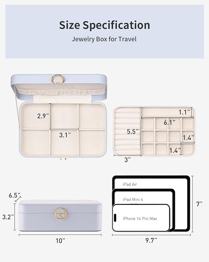 VLANDO Jewelry Box Organizer for Girl,Faux Leather Lockable Jewelry Holder Organzier Case Boxes with 2 Layers,Earrings Necklace,Rings Storage,Wedding Warm Gifts Purple - Image 4