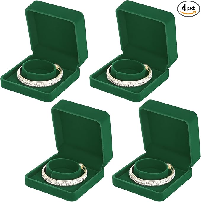 LETURE 4 Pieces Classic Velvet Bracelet Bangle Pendant Necklace Gift Box, Travel Jewelry Box Display Storage Case for Gift, Wedding, Engagement, Proposal, Birthday (4PCS Bracelet-GREEN) by LETURE