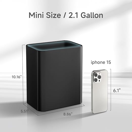 TIPGO Small Metal Trash Can, 2.1 Gallon Slim Trash Can for Bathroom, Wastebasket Garbage Bin for Bedroom, Office, Kitchen, Under Sink (Matte Black) - Image 6