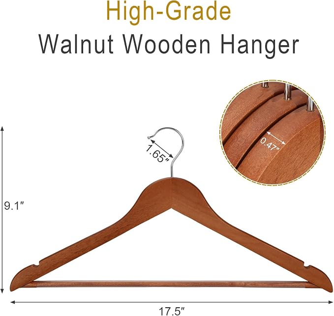 TOPIA HANGER Wooden Hangers 30 Pack, Wood Clothes Hangers, Durable Coat Hanger with 360-Degree Rotatable Hook, Non-Slip Pants Bar and Shoulder Notches for Camisole Tops (Walnut) - CT34WA30 - Image 7