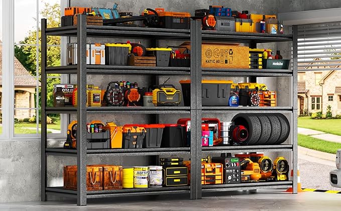 Garage Shelves,45''W Heavy-Duty Storage Shelves, Double-Layer Uprights, Thickened Shelves, Waterproof &Rustproof, Suitable for Indoor & Outdoor Use. (BLACK, 5TIER 45''W*16''D*72''H, 5-TIER) - Image 2