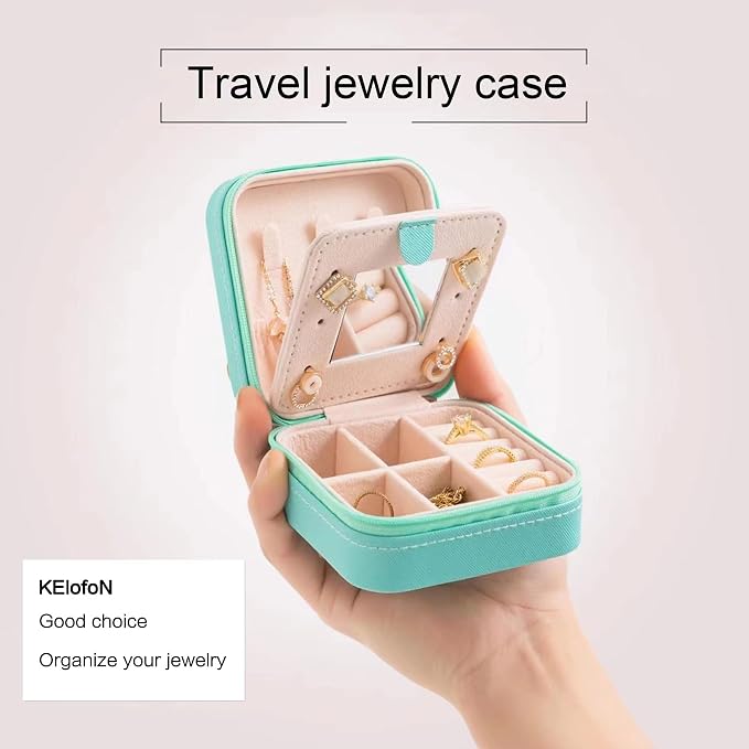 KElofoN Jewelry Organizer Box for Girls Women with Mirror - Small Travel Case (Blue-5) - Image 4