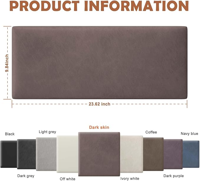 IFNOW Wall Mounted Upholstered Headboard Queen, 3D Peel and Stick Soundproof Panels, Reusable and Removable Padded Leather Bed Headboard, 9 Panels 9.84" x 23.62", Dark Skin