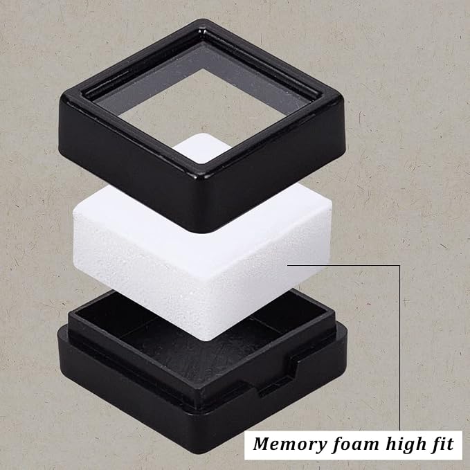 BENECREAT 36 Pcs Black Gemstone Display Box Plastic Transparent Bare Stone Box Black Square Jewelry Box 1.16x1.16x0.65 Suitable for Gemstone, Jewelry, Crystal Diamond Accessories Display - Image 4