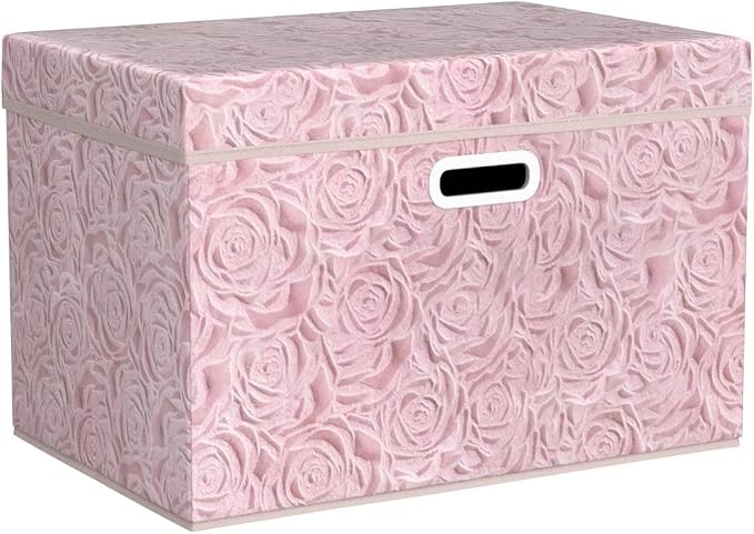 PRANDOM Larger Collapsible Storage Boxes with Lids Fabric Decorative Bins Cubes Organizer Containers Baskets Handles Divider for Bedroom Closet Living Room Pink 17.7x11.8x11.8 Inch 3 Pack - Image 4