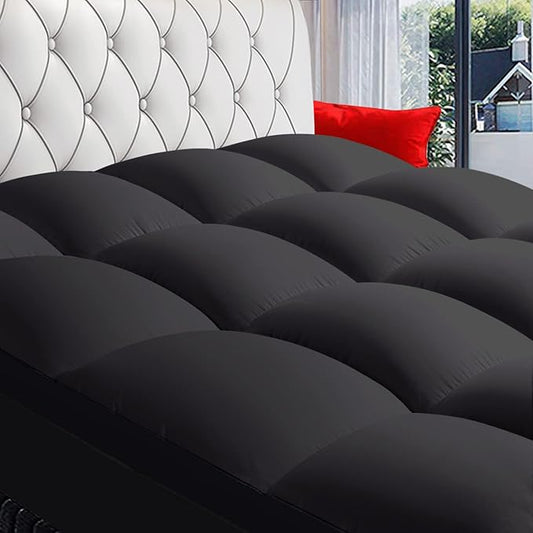 COONP King Mattress Topper, Extra Thick Pillowtop, Cooling Plush Mattress Pad Cover Bed Topper Protector with 8-21 Inch Deep Pocket (Black, King)