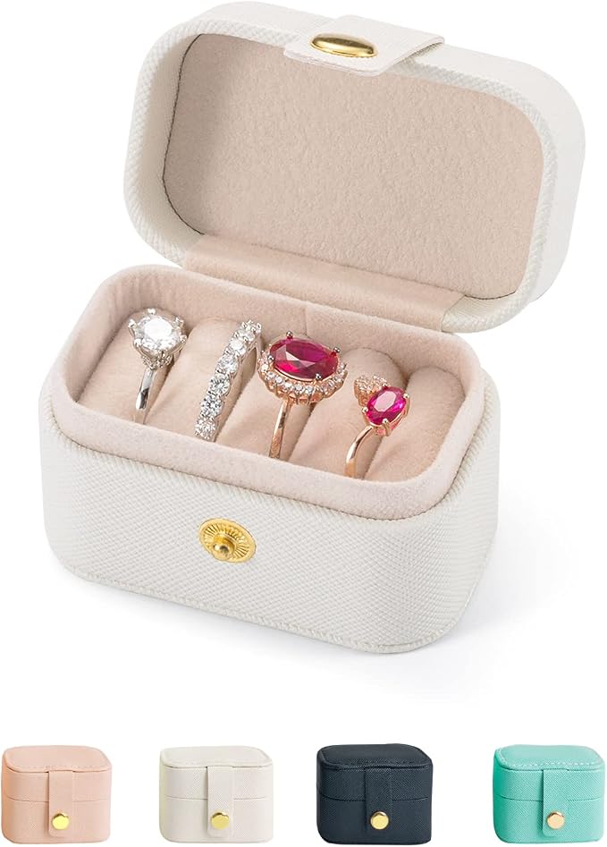 Travel Jewelry Ring Case,Small Jewelry Ring Box,Ring Holder,Mini Jewelry Case Portable Storage Case, for Women Girls, for Travel,Business,Wedding,Bridesmaid Gift (White) by VOMNA