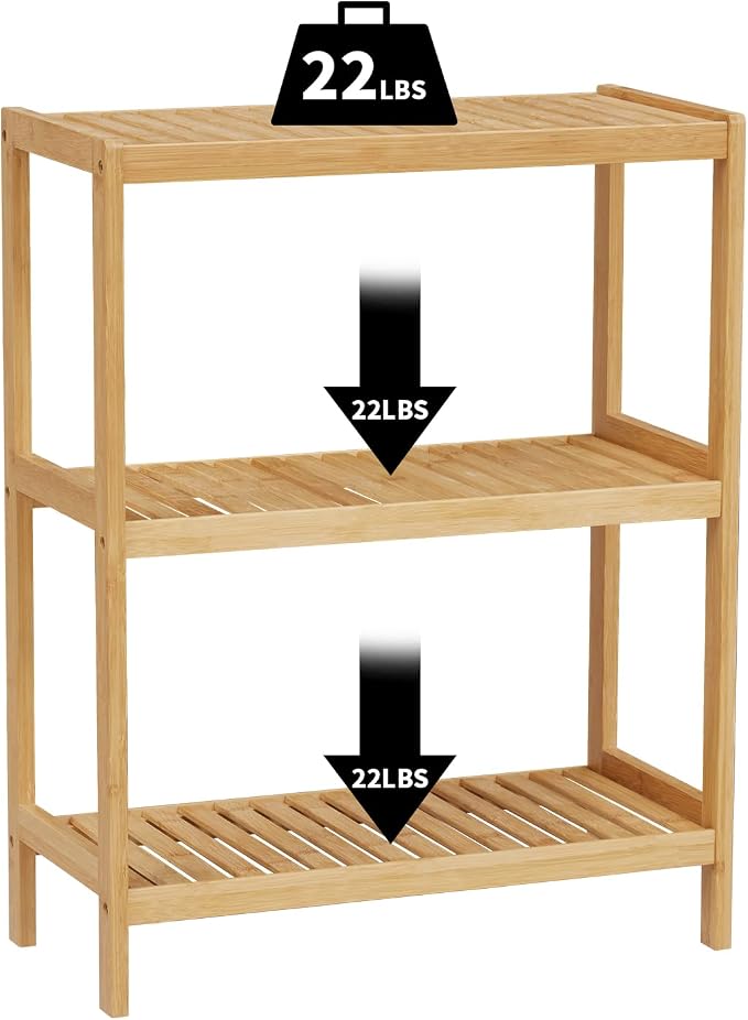 Bamboo Bathroom Shelf, Stand Utility Storage Shelf Multifunctional Bathroom Kitchen Living Room Holder Plant Flower Stand (3-Tier) - Image 8