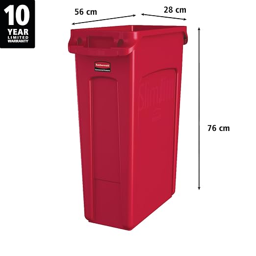 Rubbermaid Commercial Products Slim Jim Trash/Garbage Can with Venting Channels, 23-Gallon, Red, for Kitchen/Office/Workspace - Image 2