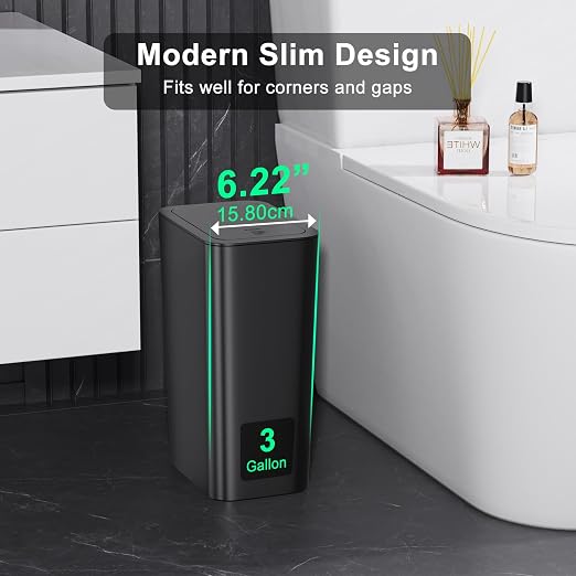 N. NETDOT 3 Pack Small Trash Can with lid, 3 Gallon Bathroom Trash Can,Garbage Can Slim Trash Bin Waste Basket for Bathroom,Kitchen,Bedroom,Living Room,Office,Laundry - Black - Image 2