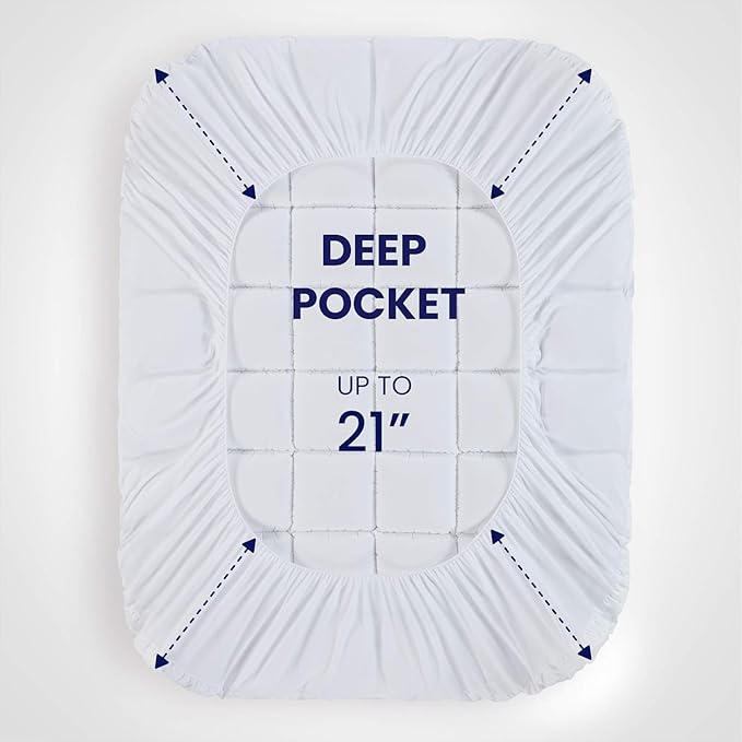 SLEEP ZONE King Cotton Mattress Topper, Ultra Fluffy Soft Mattress Pad Pillowtop Cooling Mattress Cover Fits 8-21 inch Deep Pocket, White