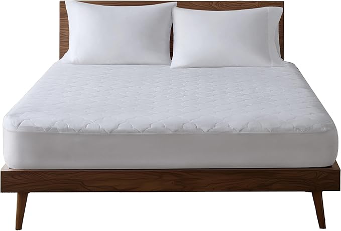 Sleep Philosophy Full Mattress Pad, Cotton Mattress Protector Classic Cloud Quilted Bed Cover, All Natural Breathable Mattress Topper Fitted Pocket Fits Up to 18", Machine Washable, White
