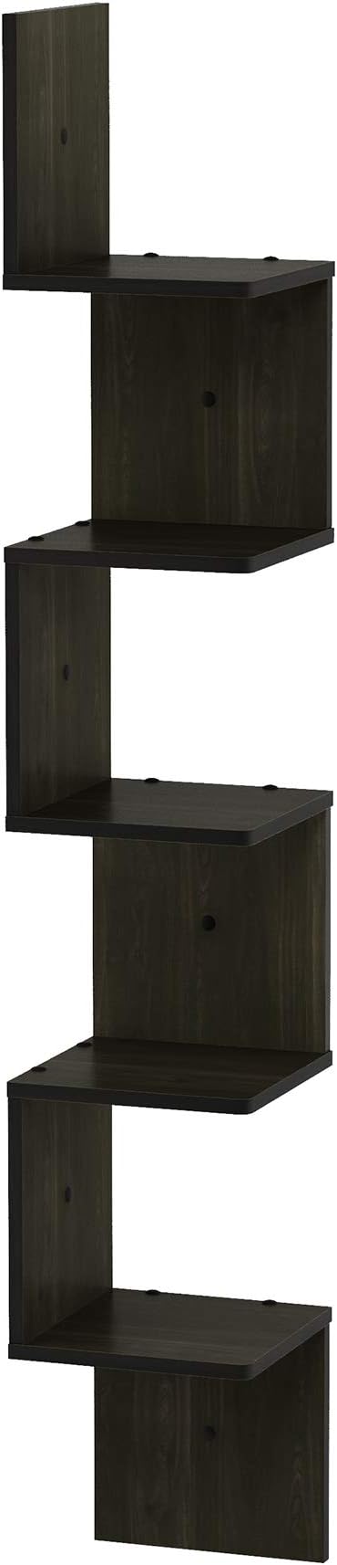 Furinno Rossi Wall Mount Floating Corner Shelf, 5-Tier Square , Espresso - Image 7