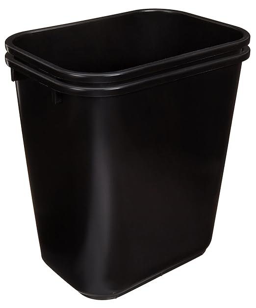 Amazon Basics Rectangular Plastic Office Wastebasket, 7 Gallon, Easy to Clean, Black, Pack of 2 - Image 2