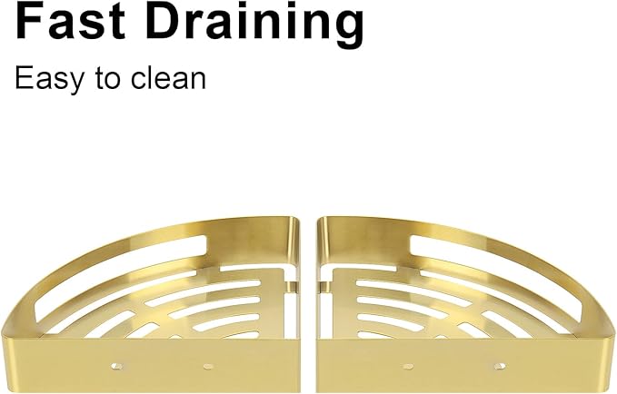NearMoon Bathroom Corner Shelf Shower Caddy 2 Pack, No Drill 304 Stainless Steel Shower Organizer with 2 Hooks (Gold) - Image 6