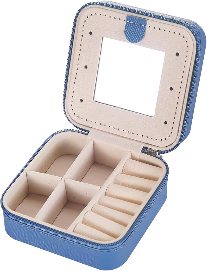 KElofoN Travel jewelry case Travel jewelry box Travel Jewelry Organizer Small Jewelry Organizer Box Gift for Girls Women with Mirror(Deep blue) - Image 6
