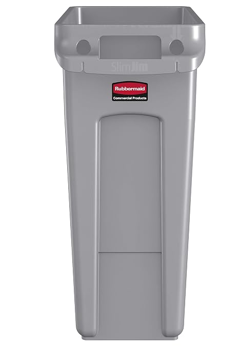 Rubbermaid Commercial Products Slim Jim Trash/Garbage Can with Venting Channels, 16-Gallon, Gray, for Kitchen/Office/Workspace, Pack of 4 - Image 2