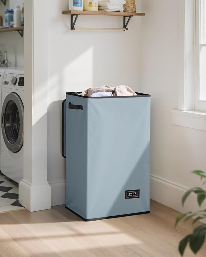 SOLEDI Laundry Hamper with Lid 90L Large & Tall Collapsible Laundry Basket, Clothes Hamper with Bag Removable Easy to Carry, Dirty Hampers for Bedroom, Bathroom, Dorm, College, Blue Grey - Image 2