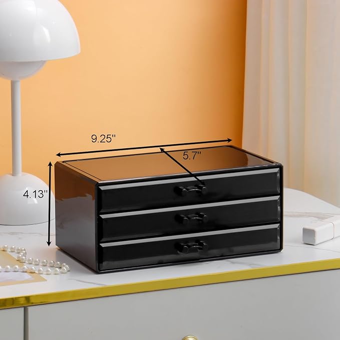 YUFONG Necklace Holder Organizer, Dustproof Necklace Box Velvet Necklace Organizer Box with Lid Clear Acrylic Dustproof Stackable Jewelry Displays for Necklaces Chain Display (Black Beige, 3 Drawer) - Image 6