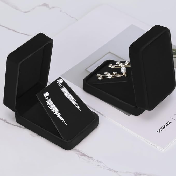 LETURE 2 Pieces Velvet Jewelry Gift Boxes for Necklace Pendant Earring Bracelet, Small Jewelry Storage Display Case for Christmas Wedding Engagement Birthday Anniversary (Black) - Image 5