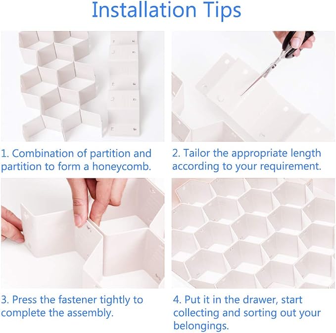 Poeland Drawer Divider Organizer 8pcs DIY Plastic Grid Honeycomb Drawer Divider White 2 Pack - Image 5