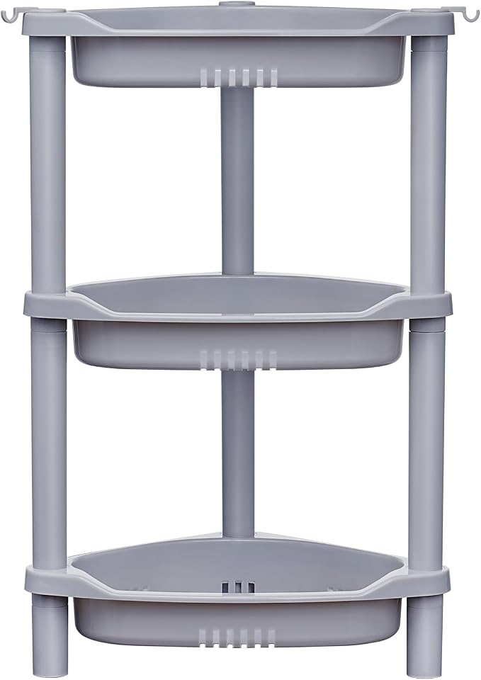 ELYKEN 3 Tier Shower Caddy Organizer Shelf Corner, 14.4 x 11.2 x 22.4 Inches, Rustproof, Plastic Shower Rack Stands for Inside Bathroom, Bathtub, Shower pan, Grey by ELYKEN