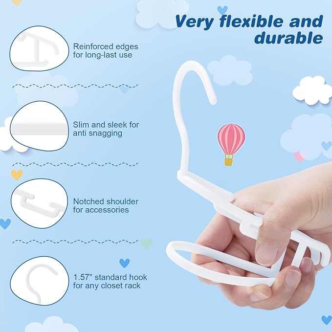 GoodtoU Baby Hangers 60Pack White Baby Clothes Hangers Bulk Kids Plastic Hangers Toddler/Infant Hangers for Closet - Image 3