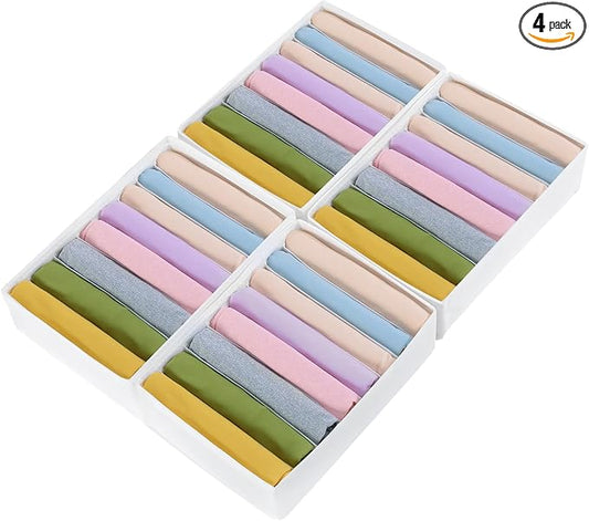 4 Packs T-shirt Drawer Organizers for Clothing,8 Grids Compartment Wardrobe Storage Box, Washable Clothes Organizer for Folded Clothes, T-shirt, Legging, Silk Scarve-White by Remittur