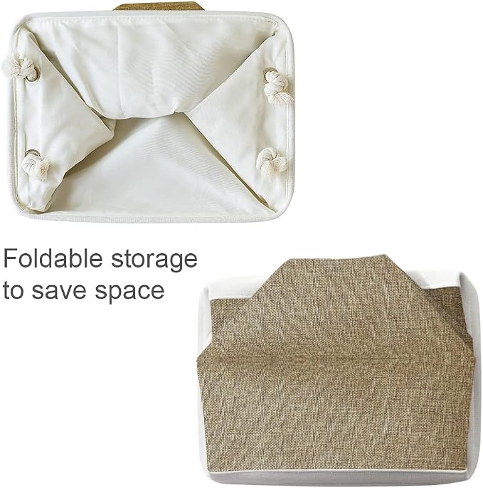 TheWarmHome Storage Basket for Shelves - 1 Pack 14x10x6.7 inch Collapsible Storage Bins Storage Boxes for Organizing for Laundry Closet Gift Cloth Nursery (Whiet & Khaki) - Image 7