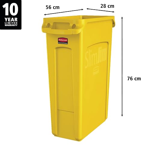 Rubbermaid Commercial Products Slim Jim Plastic Rectangular Trash/Garbage Can/Bin with Venting Channels 23 GAL Yellow for Kitchens/Classrooms/Offices/Back of House - Image 2