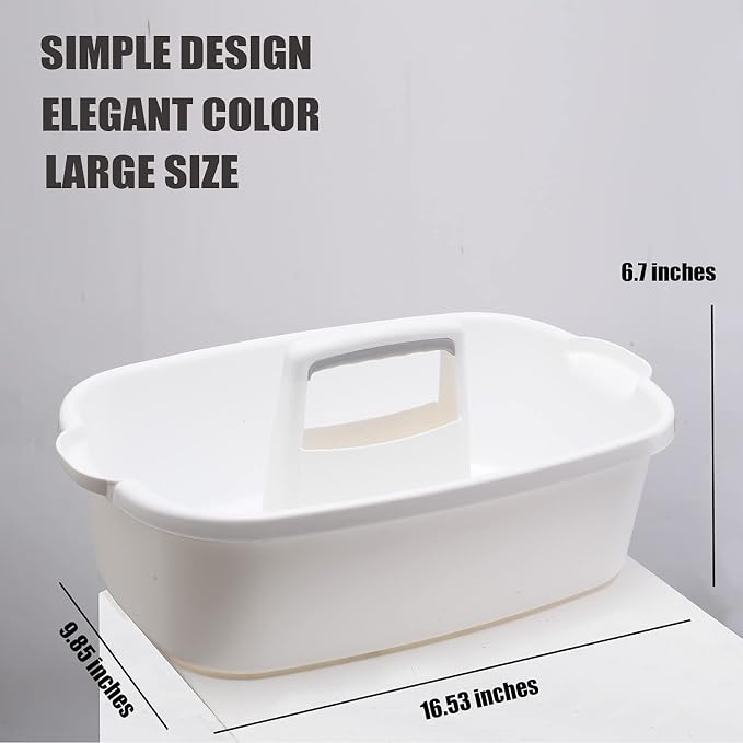 ALINK Large Plastic Shower Caddy Tote, Portable Storage Caddy Basket Organizer with Handle for Dorm, Bathroom, Tool, Garden, Kitchen, Cleaning Supplies - White - Image 2