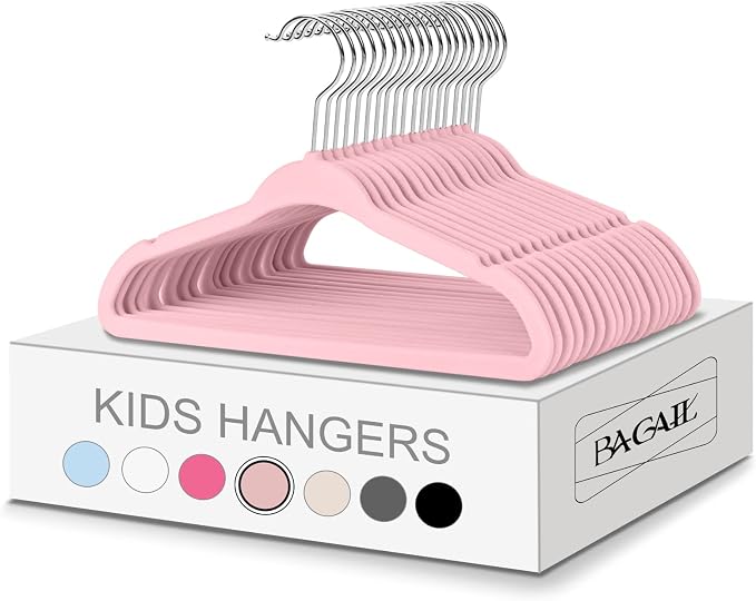 BAGIAL 50 Pack Kids Velvet Hangers 14 Inches Children's Clothes Hangers Non-Slip Baby Hangers for Infant/Toddler (Blush Pink) by BAGAIL