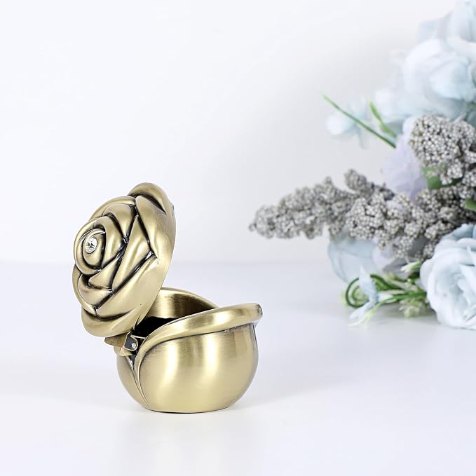 Hipiwe Small Vintage Jewelry Box, Rose Shape Ring Holder Treasure Chest Box for Women, Trinket Storage Case Keepsake Box for Rings Earrings Necklace, Bronze - Image 7