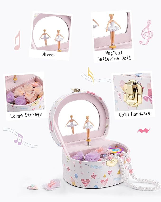 VLANDO Bithday Gift for Girl - Musical Jewelry Box for Girls, Small Kid Music Box with Ballerina for Party Bedroom Decor, Gifts for Girls Kids - Fantasy - Image 5