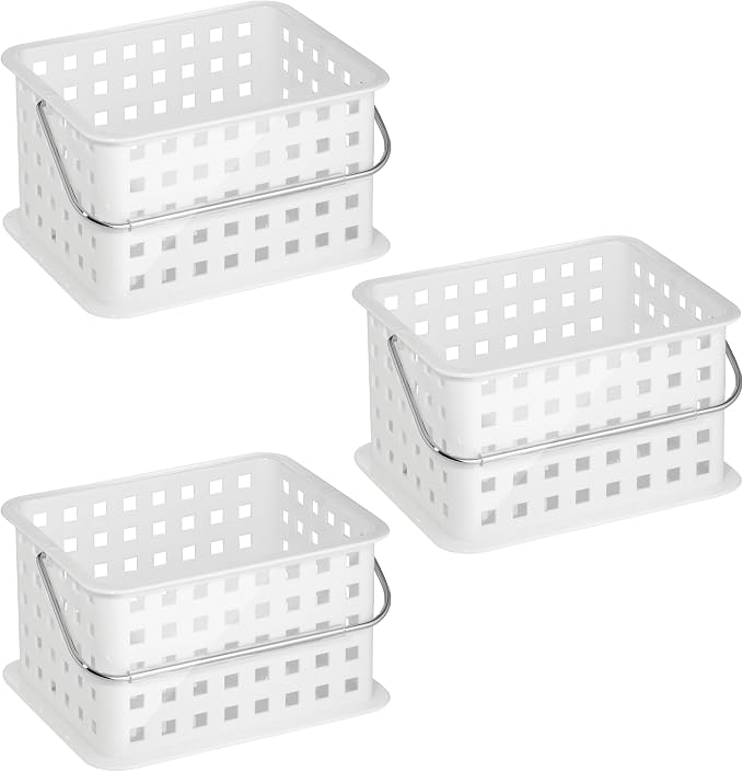 iDesign Shower Caddy Basket with Handle for Bathroom or Dorm - Set of 3 - White - Made in USA - Image 9