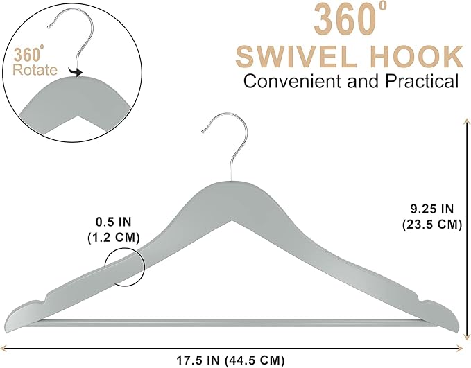 Utopia Home Premium Wooden Hangers 30 Pack - Durable & Slim Coat Hanger - Suit Hanger with 360-Degree Rotatable Hook - Wood Hangers with Shoulder Grooves (Grey Color) - Image 2