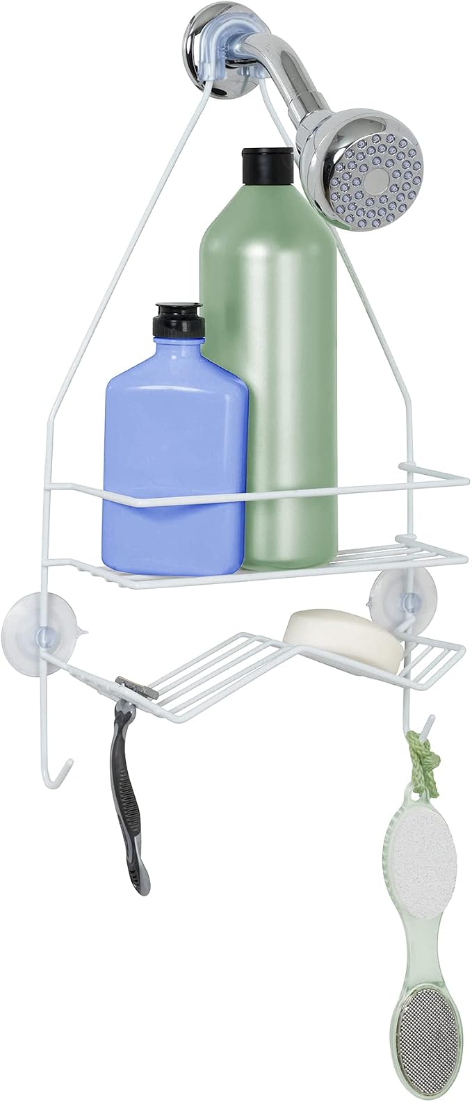 Zenna Home Rust Resistant Hanging Shower Caddy, Over the Shower Head Caddy with 1 Wide Shelf and Built In Soap Dish, Steel Bathroom Hanging Organizer, White by ZennaHome