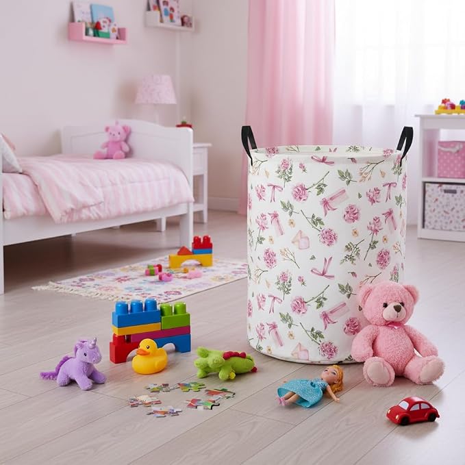 Baby Laundry Basket Baby Nursery Hamper Kids Laundry Basket Toy Storage Bin for Boys Room Decor Gift Baskets for Bedroom Bathroom(Gift Flower) - Image 4