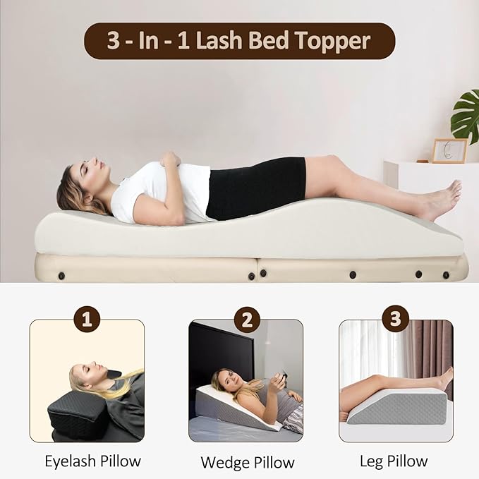 Ergonomic Lash Bed Massage Table Pad, 30D Foam Esthetician Mattress Topper for Lash Tech Facial Wax, Beauty Salon Massage Bed Topper with Milk Touch & Washable Cover - Black