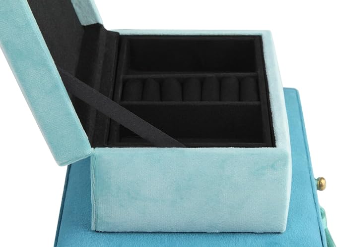 HofferRuffer Velvet Jewelry Boxes Decorative Boxes, Storage Accessory Organizer Boxes with Elegant Handle Decor, Classic Velvet Set of 2 Pieces (Blue) - Image 7