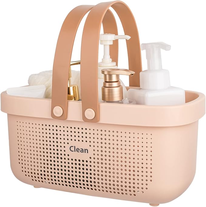 JiatuA Plastic Storage Basket with Handle Portable Shower Caddy Tote Organizer Basket Bin for Bathroom Kitchen Dorm Room Bedroom, Pink by JiatuA