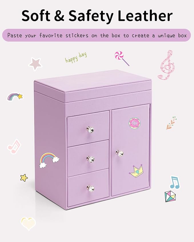 VLANDO Musical Jewelry Box for Girls, Large Kid Music Box with Ballerina for Birthday Bedroom Decor, 4 Layer Girl Jewelry Gifts for Girls Kids - Purple - Image 5