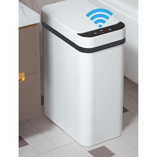 Yatmung Skinny Trash Can Automatic Touchless - 4 Gallons Motion Sensor Bathroom Trash Can - Electric, Slim, Plastic - Narrow Garbage Can with Lid - Thin Smart Trash Bin - 15.5 Liters (White) by Yatmung