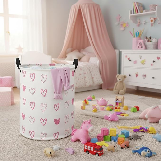 Baby Laundry Hamper kids laundry Basket Waterproof Laundry Bag for Bedroom Toy Clothes Organizer Room Décor(Pink Heart) - Image 4