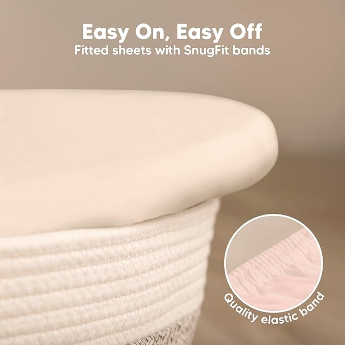 2-Pack Baby Bassinet Sheets Girl, Boy - 33x17 Viscose Derived from Bamboo Bedside Mattress Fitted Bassinet Sheets, Compatible with Halo Bassinest Swivel Sleeper, Baby Delight, Graco (Cameo)