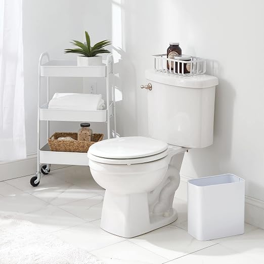 mDesign Metal Wastepaper Bin — Compact Rectangular Bathroom Bin — Rubbish Basket for Home and Office — White - Image 5