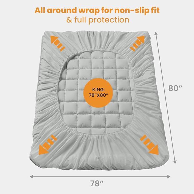 MATBEBY King Size Mattress Pad - Cooling Breathable Mattress Topper, Quilted Fitted Mattress Protector, Pillow Top Mattress Cover with 8-21" Deep Pocket, Machine Washable, Light Grey, 78x80 Inches