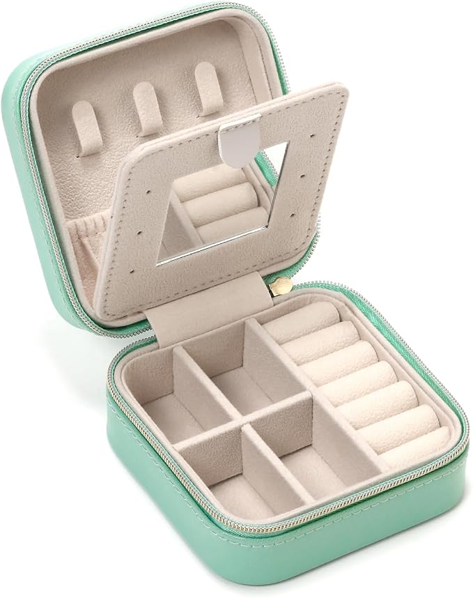 Jewelry Case with Mirror, Small Travel Jewelry Organizer, Portable Mini Storage Box for Rings, Earrings, Necklaces, Gift for Mother Mom, Girl, Daughter, Sisters, Bridesmaids, Mother's Day Gift (Blue) by TRODANCE
